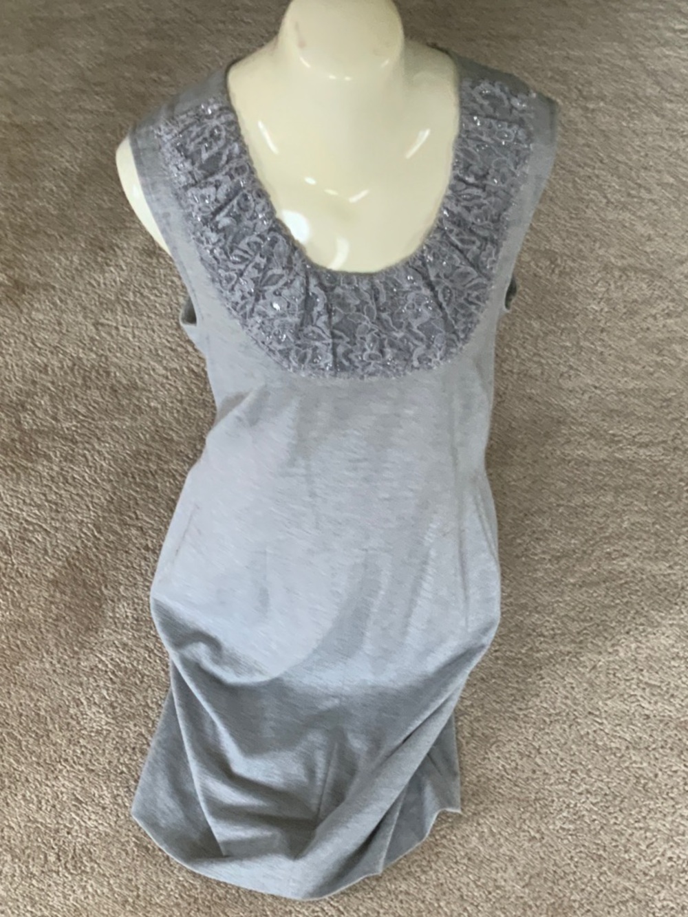 Banana Republic Gray Sleeveless Asymmetrical Dress with Lace Yoke